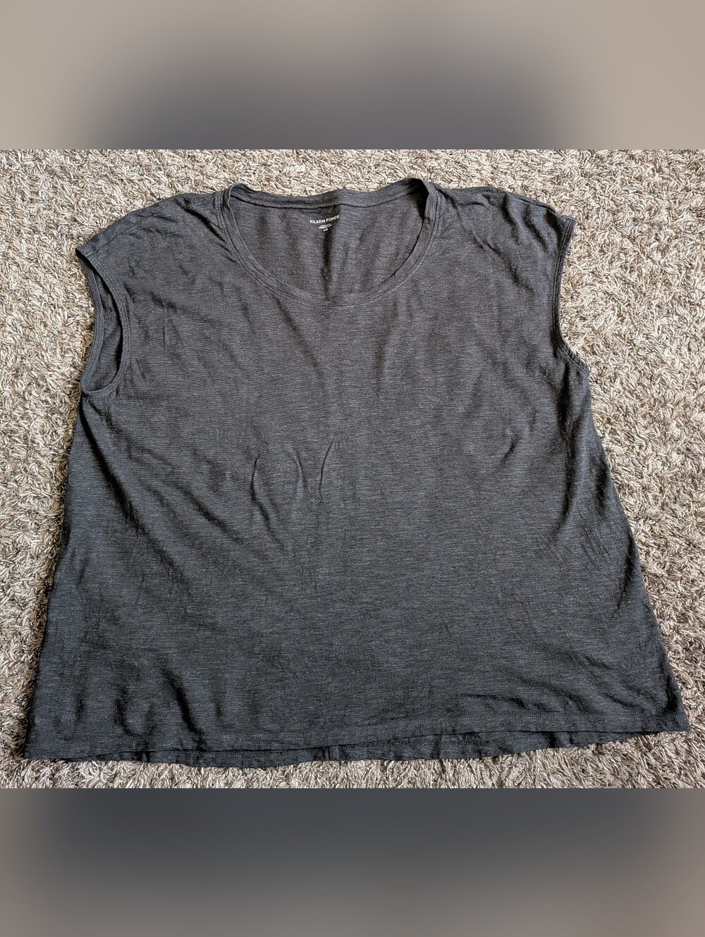 Eileen Fisher Hemp/Organic Cotton Charcoal Heather Round Neck Tank Women's L
